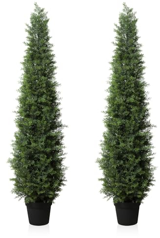 Fopamtri Artificial Plants Outdoor 150 cm Cypress Tree Fake Plants Plastic in Pot, UV Rated Cedar Tree for Indoor Outdoor Home Garden Porch Decor(2 Pack)
