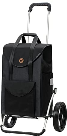 Andersen Royal Shopper Senta 2.0 Nero, Carrello della spesa pieghevole con superficie di carico espandibile, 2 ruote in alluminio, portata 50 kg