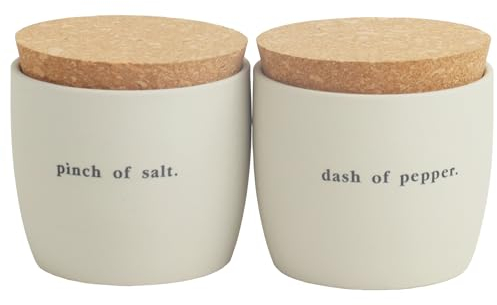 Salt Box Spice Container with Cork Lid, Ceramic Salt and Pepper Shaker Set of 2, Beige Salt Shakers for Kitchen Restaurant