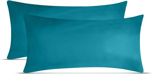 leevitex Kissenbezug | 2er Pack | 100% Baumwolle | Jersey | Kissenbezüge | Seitenschläferkissen | Kissenhülle | Nackenkissenbezug (Petrol/Smaragd Blau, 40 x 80 cm)