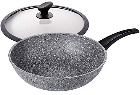 OQHAIR Wok Anti-Adhésif Wok 32cm Cuisinière à Induction Cuisinière À Gaz Universel Ménage Frit