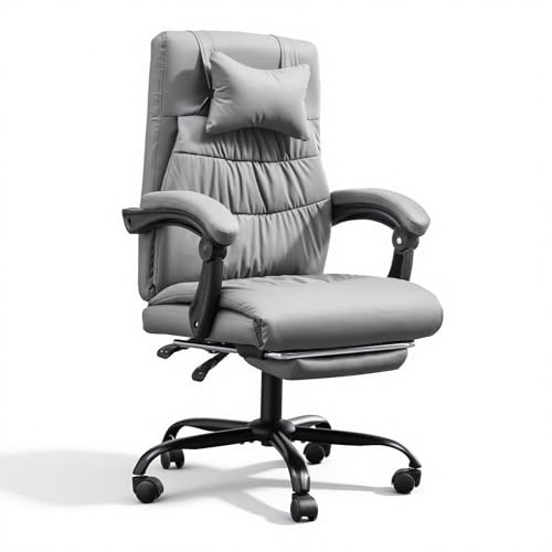 Panana Executive Office Chair, Ergonomic Conference Work Chair Padded Recline Computer PC Swivel Desk Chair with Adjustable Task Gas lift, Pu leather, with Footrest (Light Grey)