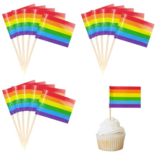 100 Stücke Regenbogen flagge Zahnstocher,LGBTQ Regenbogen Kuchen Toppers,Gay Pride Cupcake Picks Flagge Dessert Flaggen Für Geburtstag Hochzeitsfeier Pride Month Parade Party Tisch Dekoration
