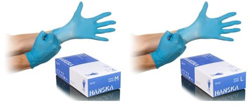 HANSKA 100 Guanti Monouso Nitrile Blu - Senza Polvere - Usa e Getta- Ambidestri - Non Sterili & 100 Guanti Monouso Nitrile Blu - Senza Polvere - Usa e Getta- Ambidestri - Non Sterili