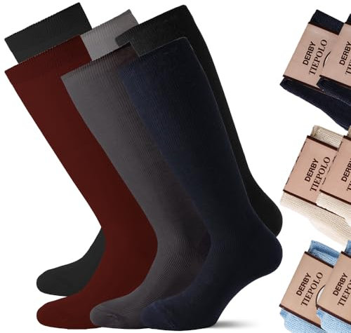 Leedya 6 Paia di Calze Lunghe Filo di Scozia Uomo 100% Made in Italy - - Disponibili in Diversi Colori (IT, Numero, 43, 46, Regular, Regular, 6 Paia Colore Ass.-3)