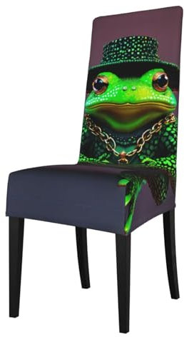FRESQA Elastischer Esszimmerstuhlbezug mit niedlichem Frosch-Druck, mit abnehmbarem Schutz, passend für die meisten Stühle ohne Armlehnen