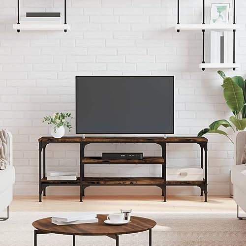 Homgoday Meuble TV en bois d'ingénierie et fer chêne fumé 121 x 35 x 45 cm Meuble TV Meuble TV meuble TV