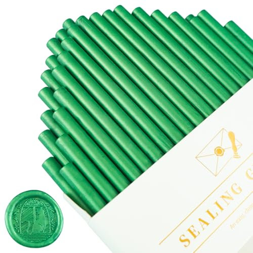 Tomgenrine Mini Wachssiegel-Sticks - 36 Stück Schnellschmelzendes Wachs für Heißklebepistole, ideal für Hochzeitseinladungen, Briefe, Umschläge, Karten & Bastelprojekte (Kieferngrün)