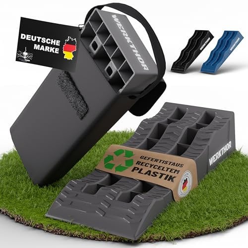 WERKTHOR Auffahrkeile für Wohnmobil - TEST SEHR GUT - [2er Set] Hochbelastbare Auffahrkeile für maximalen Halt [<3t] - Auffahrkeile für Wohnwagen Wohnmobil & Anhänger