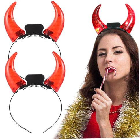 SunaOmni Lot de 2 Serre-têtes Gothiques Lumineux avec Cornes de Diable alimentées par Batterie avec dent dentée et Interrupteur