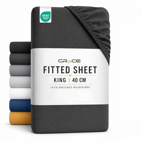 Grace King Size Fitted Sheets Extra Deep Pocket 40 cm (16 inches) Durable Elastic Bed Sheets - Premium Microfiber Fitted Sheets King Size - Ultrasoft Hypoallergenic Fade Resistant