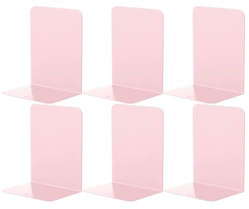 Kongming 3paare Buchstütze Metall mit Rutschfesten Gummiauflagen, L Buchstützen aus Metall Bücherstützen für Regal Schule Zuhause Büro Bibliothek 21x13.5x9cm (Rosa)