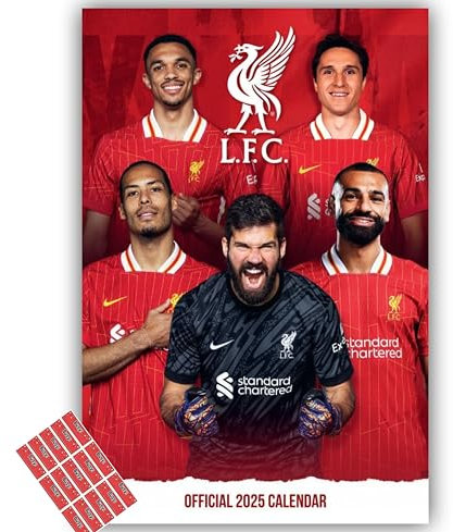 Liverpool Calendar 2025 A3 Wall Calendar Football Gift with FREE Organisational Stickers Included
