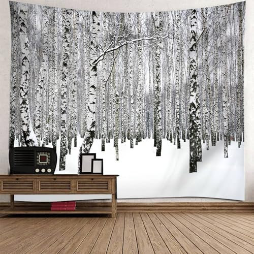 Musihy Landschaft Wandteppich | Polyester Weißer Pappelstamm Wanddeko für Schlafzimmer Wohnzimmer Wohnheim | Schwarz Weiß, 200x200cm