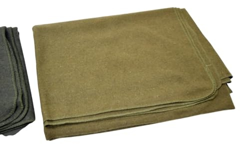 ONLY Army Wolldecke, 75 % Wolle, 200 x 155 cm, Grün/Khaki Oliv – robuste Decke für Camping, Survival oder Notfall, warme Überwurfdecke, Schlafsofa Zubehör (Khaki)