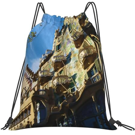 Rucksack Barcelona Gaudi Spanien Katalonien Modernismus Stofftasche Bag Bequeme Tunnelzug Gym Sack Bedruckt Turnbeutel Für Damen Urlaub Freizeit 36X42Cm
