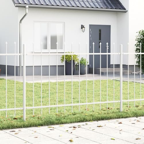 vidaXL Weißes Stahlzaun-Set | 6 Langlebige Außenpaneele Traditioneller Stil Schlagfest Glatte Oberfläche Einfache Montage Für Gärten Und Höfe Barriere Garten Metall Sichtschutz