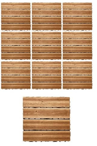 10 Piastrelle in WPC da Giardino 30x30 cm – 4 Strips, Colore Legno Chiaro, Pavimento ad Incastro, Tagliabili, Totale 0.9 m²