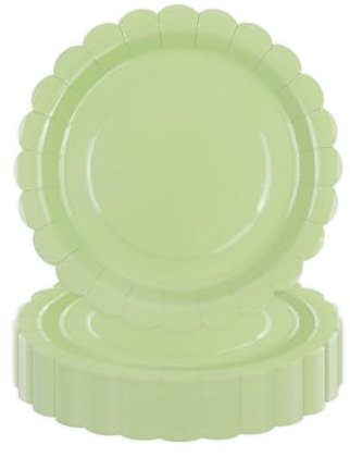 DHAIQC Lot de 50 Assiette Carton Vert de 18 cm, Festonnées Assiette Jetable Vaisselle Jetable Anniversaire Pour Gâteaux Desserts Anniversaires Baby Showers Mariages Décorations (Vert, 18cm)
