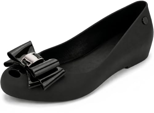 Women’s Black Jelly Ballet Flats Bow Comfortable Slip-On Ballerina Pumps for Casual & Everyday Wear Shoes UK Sizes 3-8