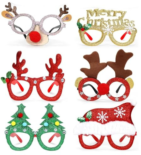 UCKriito Weihnachtsbrillen, 6 Stück Kreative Weihnachten Brillen Party, Weihnachtsbrille Kinder Und Erwachsene, für Weihnachten Accessoires