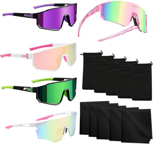 LOEPENLE 5 Stück Sport Sonnenbrille,Polarisiert Fahrradbrille,Fahrradbrille Winddicht,Schnelle Brille Rave Schnelle Radfahrer Brille für Herren Damen,UV400 Laufbrille für Outdooraktivitäten