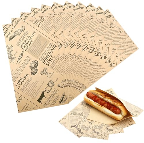 Mssushi 150 Stk Hot Dog Tüten Papier, Papiertüten Hot Dog | Fettdicht, Braun, 12*21cm, Papiertüten für Lebensmittelverpackungen, für Hot Dog Würstchen, Döner, Imbisswagen, Snackbar