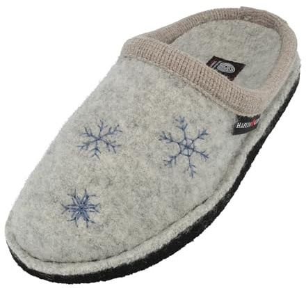 HAFLINGER Flair Olaf Schneemann Pantoffeln Walkstoff Grau (Steingraumeliert 84), Gr. 40