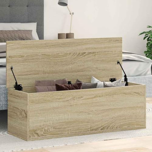 Mokuyary Truhe Sonoma-Eiche 102x35x35 cm Holzwerkstoff Aufbewahrungs-Truhe, Sitzbank Bank,Betttruhe mit Stauraum Sitztruhe für Flur, Schlafzimmer, Wohnzimmer