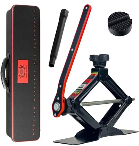 HEYNER Premium Multifit Scissor Jack Cars, SUVs, Vans – Complete Lifting Kit with Accessories Speed Ratchet Extension Bar Interchangable Rubber Pad Carry Bag (2 Tons 347230)