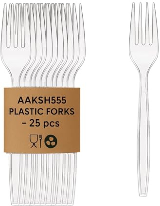 Aaksh 555 | 25 Pcs - Reusable Plastic Forks Heavy Duty for Picnics, BBQ's, Camping, Everyday Use Birthday and Parties.