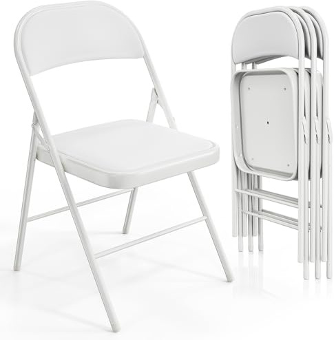 Bonnlo Klappstühle 4er Set mit Komfortabler PU-Polsterung an Sitz & Rückenlehne, Robuster Stahlrahmen, bis 159 kg, Faltbare Stühle für Zuhause, Büro, Events & Hochzeit, Weiß