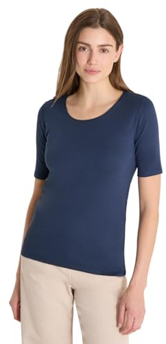 Cecil Basic T-Shirt mit Rundhals in Unifarbe Sporty Denim Blue S