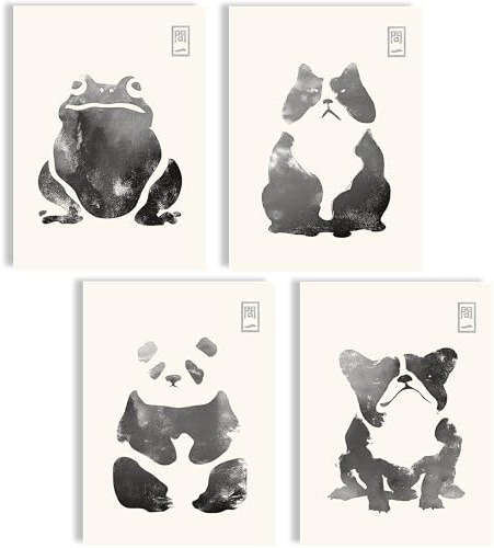 Tier Poster Set Minimal Wandbilder Tiere Kunst Japan Stil Panda Frosch Hund Moderne Wanddeko Wohnzimmer Schlafzimmer Kinderzimmer