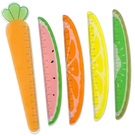 5 Pezzi Righello 15cm in Acrilico Trasparente con Disegni Frutta Colorati Set Righelli Colorati Righello Scuola Elementare Righello Dritto in Plastica Durevole per Ufficio Casa