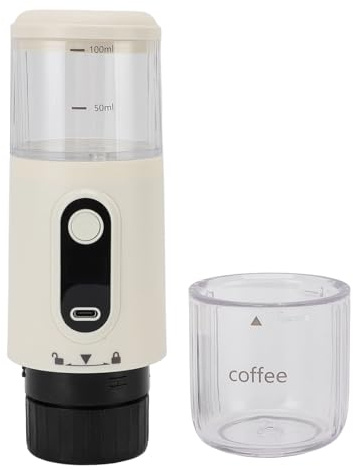 Ejoyous Cafetière Portable Cafetière de Voyage en Métal ABS 100 Ml Type C Rechargeable 2500 MAh Capsule et café Moulu pour Voiture Camping Randonnée Utilisation en Extérieur (Blanc crème)