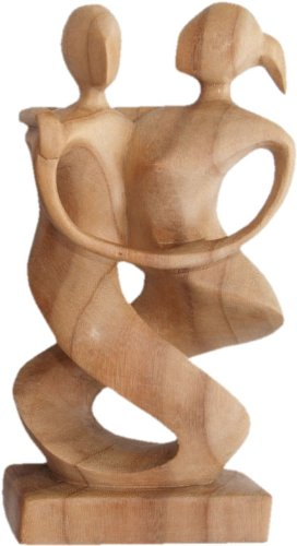 GURU SHOP Holzfigur, Statue, Deko Objekt Feng Shui 30 cm - Tanzpaar/Hellbraun, Dekoobjekte