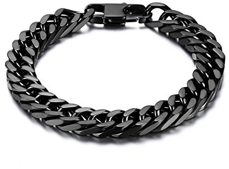 JewelryWe Schmuck Klassisch Edelstahl Herren Armband, groß schwer breit Schwarz Panzerarmband Panzerkette Partnerarmband Armkette Armreif, 21cm 10mm Breite