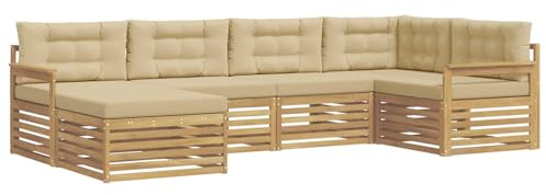 vidaXL Outdoor-Sofagarnitur mit Kissen 6 pcs Weiß und Beige Polyester, Gartenmöbel, modernes Outdoor-Sofa, langlebiges Ecksofa, Terrassenlounge für entspanntes Sitzen