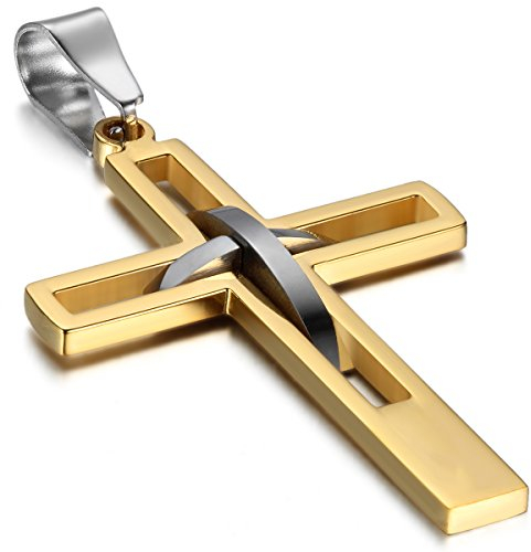 OIDEA Herren Halskette Kreuz Gold: Fein Poliert Kette aus Edelstahl Vintage Kreuzkette Schmuck Geschenk für Männer Junge
