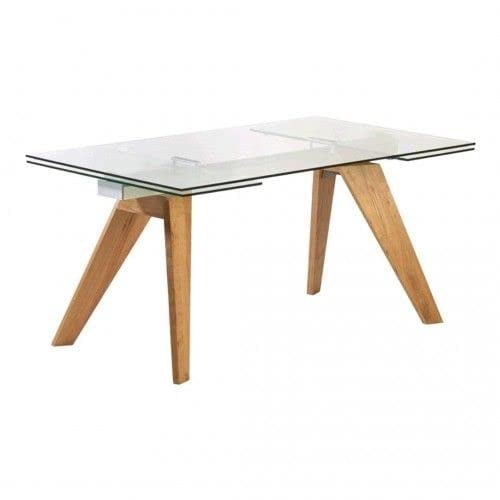 CAMINO A CASA – Mesa extensible de cristal y madera, 160 – 240 x 90 cm