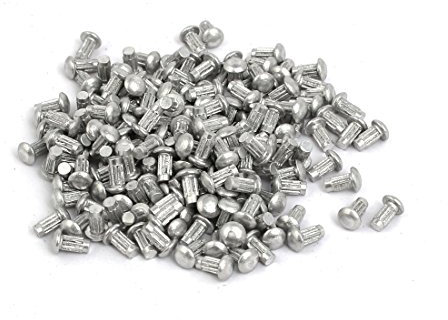 sourcing map 500Pcs Remache Sólido de Aluminio Tono Plateado M2.5 X 5mm de Cabeza Redonda Mango Estriado
