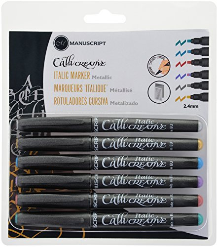 Manuscript Callicreative Metallic Italic Markers – 6 Pieces – Callicreative metallic markers with 2.4mm Italic Chisel nibs, 6 Metallic Colours – Ideal for Exploring The Art of Hand Lettering! Medium