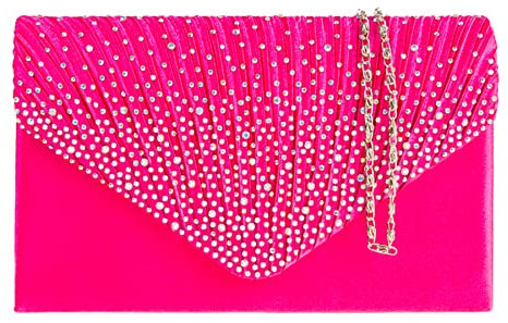 LeaWard Diamante Clutch Purses Crystal Sparkly Beaded Handbags Prom Bridal Wedding Bag 299 (Fuchsia)