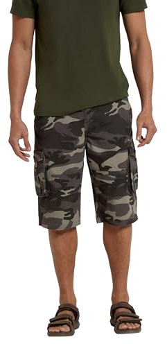 Mountain Warehouse Mens Camo Cargo Shorts - 100% Cotton Twill Short Trousers, Lightweight Pants, Breathable, Durable Shorts -for Hiking, Walking, Beach, Park Black Camo Men's W46