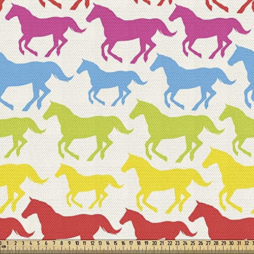 ABAKUHAUS Pferde Gewebe als Meterware, Regenbogenfarbe schwindlig, Schön Gewebten Stoff für Polster und Wohnaccessoires, 1M (148x100cm), Mehrfarbig