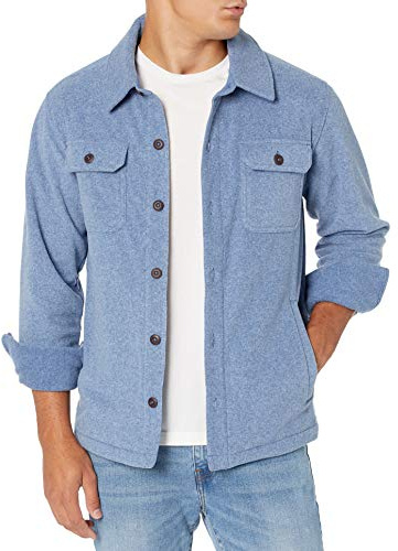 Amazon Essentials Giacca Camicia Invernale in Pile Polare a Maniche Lunghe Uomo, Blu Indaco Puntinato, M