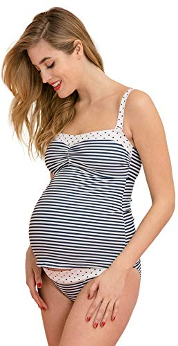 MAMARELLA Umstandsbademode Dreiteiler Navy/weiß M, Umstandstankini und Umstandsbikini in einem Set, Cups mit herausnehmbaren Polstern, für Schwangerschaft und Stillzeit, extra elastisch
