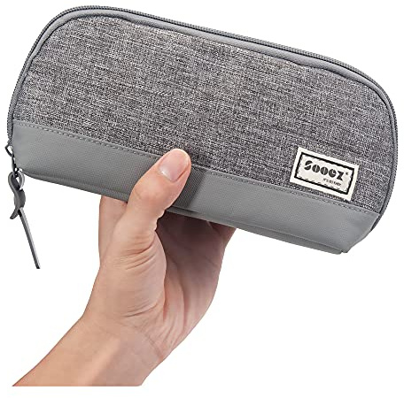 Sooez Wide-Opening Pencil Pen Case, Lightweight & Spacious Pencil Bag Pouch Box Organizer, Aesthetic Supply with Triangular Design for Adults, Grey