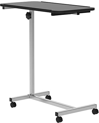 HOMCOM Height Adjustable Over Bed Table with Wheels, C Shaped Laptop Desk, Portable Hospital Bed Table for Living Room, Bedroom, Black